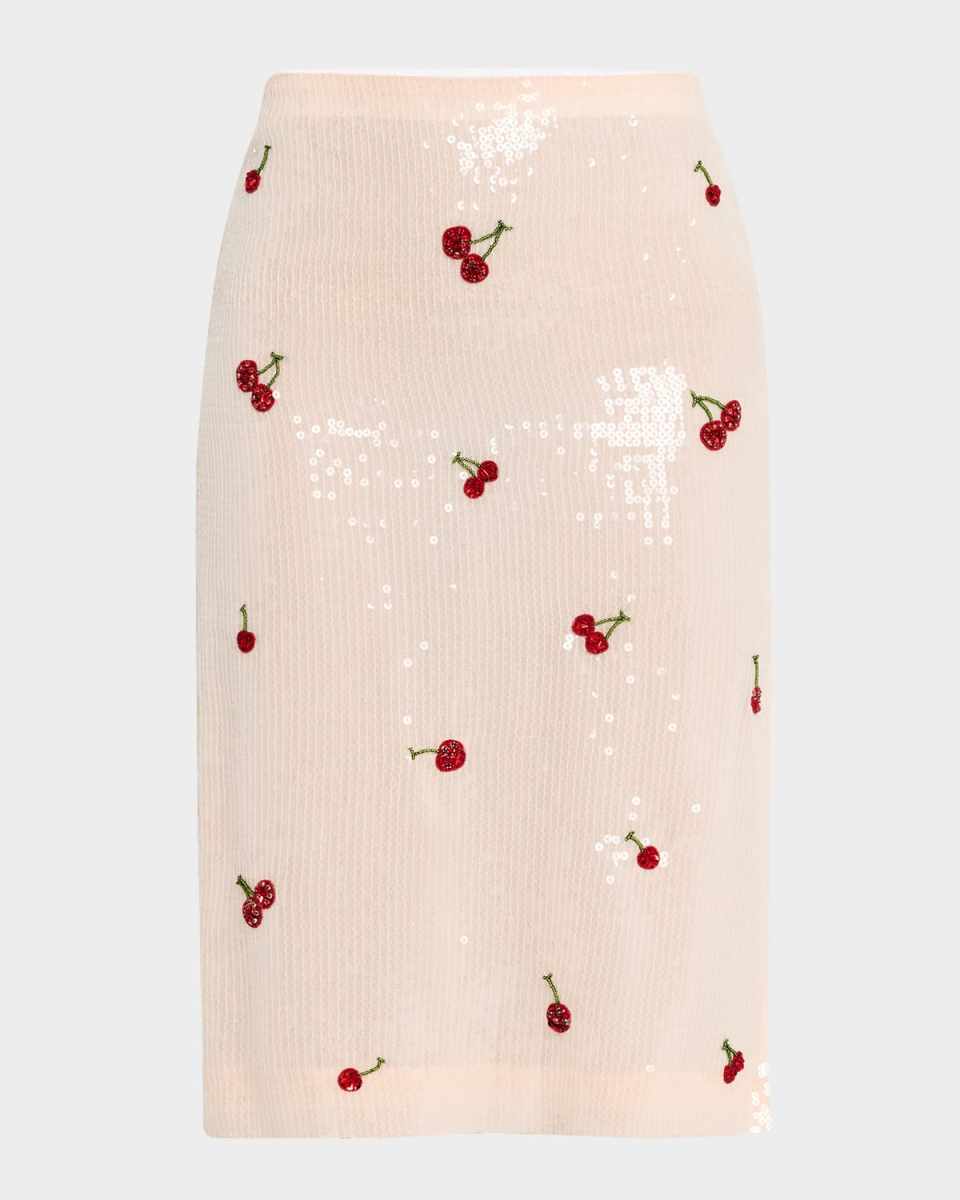 Cherry Sequined Midi Skirt